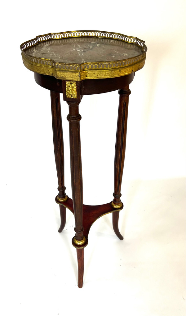 Louis XVI style high pedestal, mahogany, marble and brass. Napoleon period