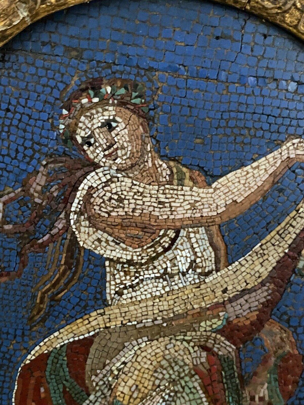 Micro-mosaic plaque of a Greek dancer in Antique 19th century oval frame