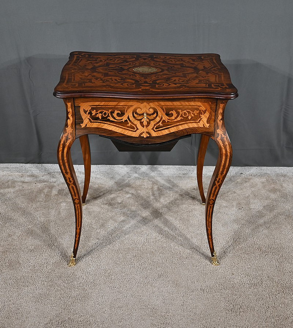 Rosewood and palisander workbench, Louis XV style, Napoleon III period - Mid-19th century