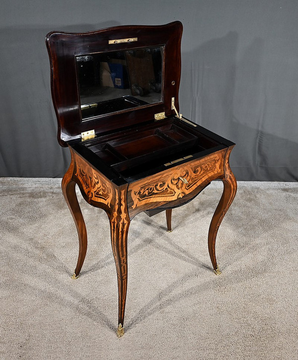 Rosewood and palisander workbench, Louis XV style, Napoleon III period - Mid-19th century