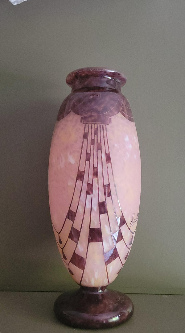 art deco lépoque vase e verre français/charder par Schneider modèle collier 1927/1928