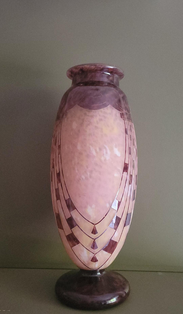 art deco lépoque vase e verre français/charder par Schneider modèle collier 1927/1928