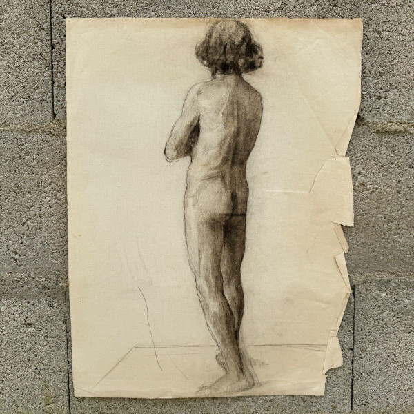 Nudo accademico di Berger dit Lheureux Biloul carboncino Beaux-Arts XX secolo