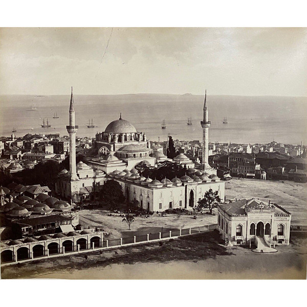 Photo Constantinople Mosque of Bayazel 19th century albumen cardboard laminated