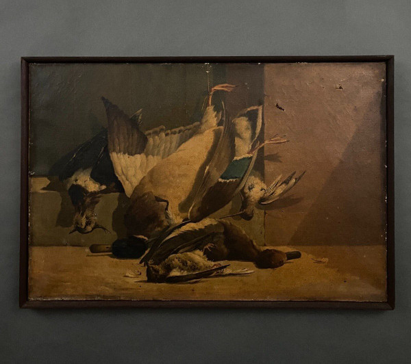 Oil on canvas still life hunting game birds 1908