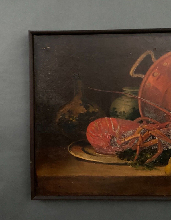 Oil on canvas still life with lobster early 20th century