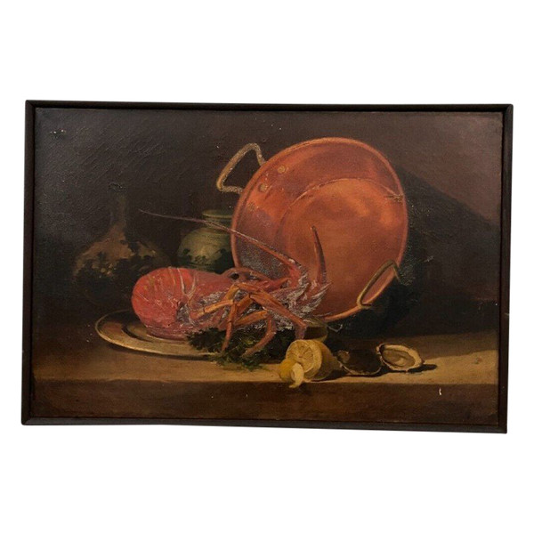 Oil on canvas still life with lobster early 20th century