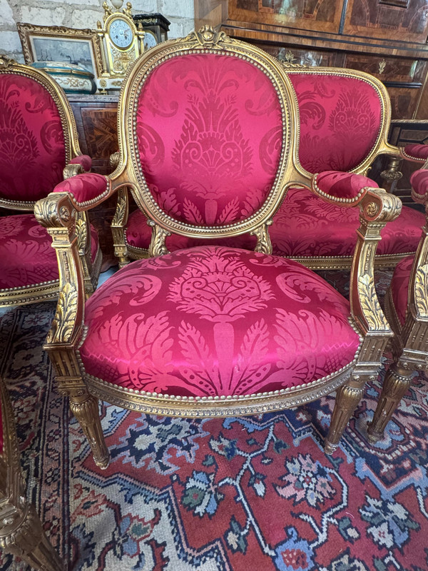 LOUIS XVI GILDED WOOD SALON SET