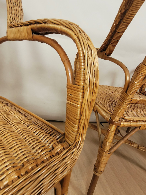 Set Of 9 Wicker Living Room Pieces, Mid-20th Century