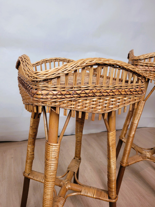 Set Of 9 Wicker Living Room Pieces, Mid-20th Century