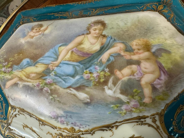 COFFRET EN PORCELAINE SEVRES Château des Tuileries avec tableau signé par A. COLLOT