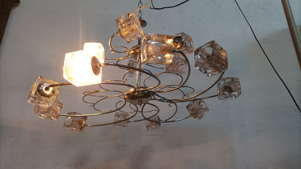 15-cube glass suspension chandelier Italy 1970