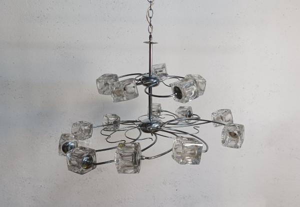 15-cube glass suspension chandelier Italy 1970