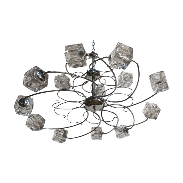 15-cube glass suspension chandelier Italy 1970