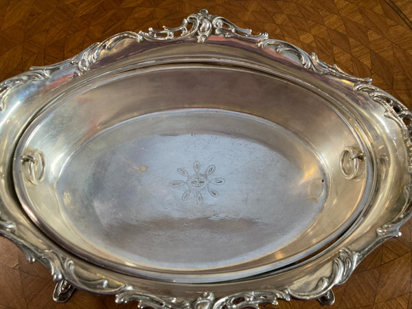 LOUIS XIV STYLE SOLID SILVER AND SILVER-PLATED METAL JARDINIERE TABLE CENTREPIECE