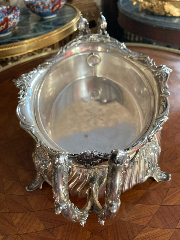 LOUIS XIV STYLE SOLID SILVER AND SILVER-PLATED METAL JARDINIERE TABLE CENTREPIECE