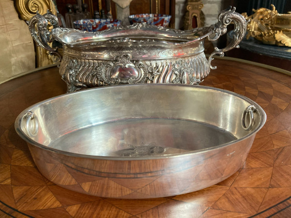 LOUIS XIV STYLE SOLID SILVER AND SILVER-PLATED METAL JARDINIERE TABLE CENTREPIECE