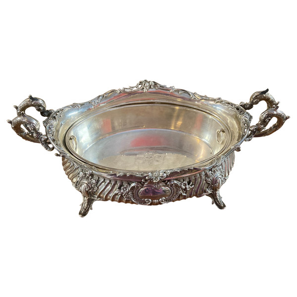 LOUIS XIV STYLE SOLID SILVER AND SILVER-PLATED METAL JARDINIERE TABLE CENTREPIECE