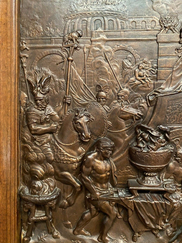 Plaster bas-relief, Antique scene, 20th-century natural wood frame