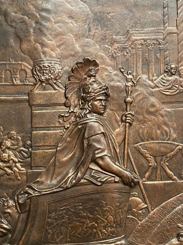 Plaster bas-relief, Antique scene, 20th-century natural wood frame