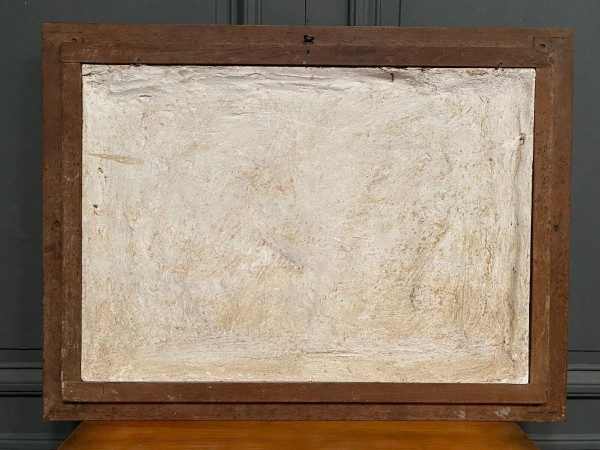 Plaster bas-relief, Antique scene, 20th-century natural wood frame