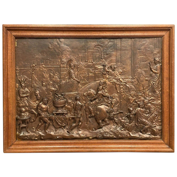 Plaster bas-relief, Antique scene, 20th-century natural wood frame