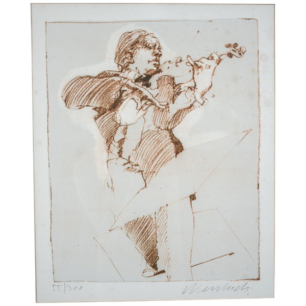 Lithograph countersigned by Claude Weisbuch numbered 55/300 violinist