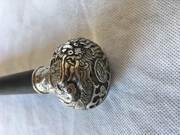 19th century bronze cane China or Indochina dragon design ironwood shaft