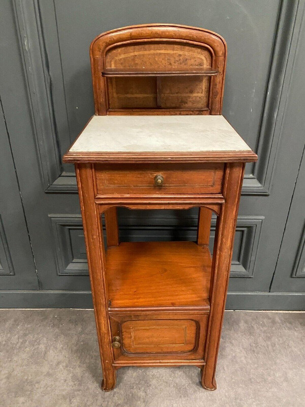 Bedside table in blond mahogany 1900 Art Nouveau white marble top