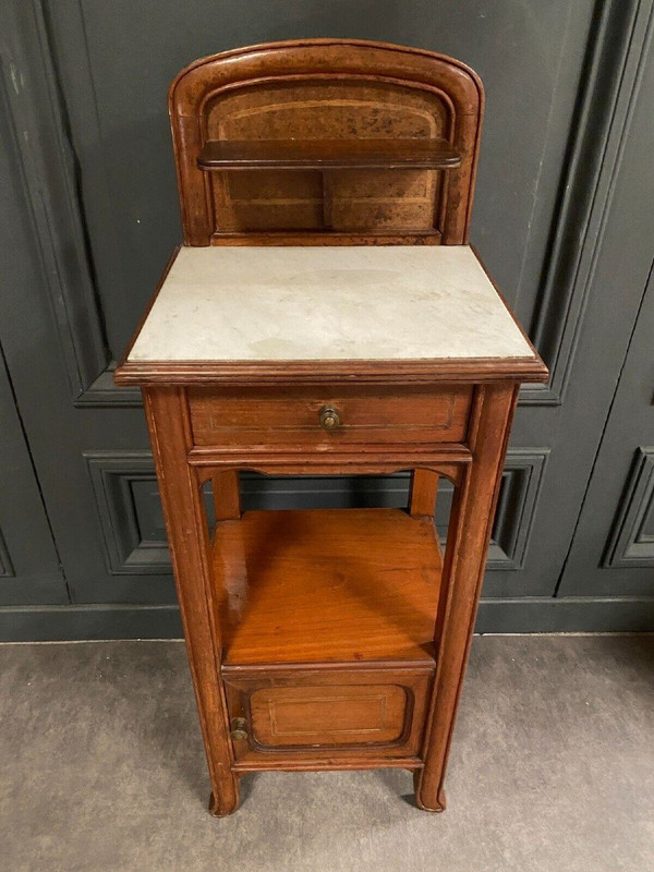 Bedside table in blond mahogany 1900 Art Nouveau white marble top