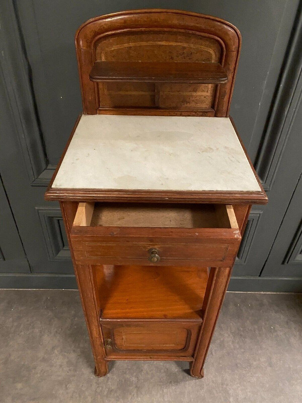 Bedside table in blond mahogany 1900 Art Nouveau white marble top