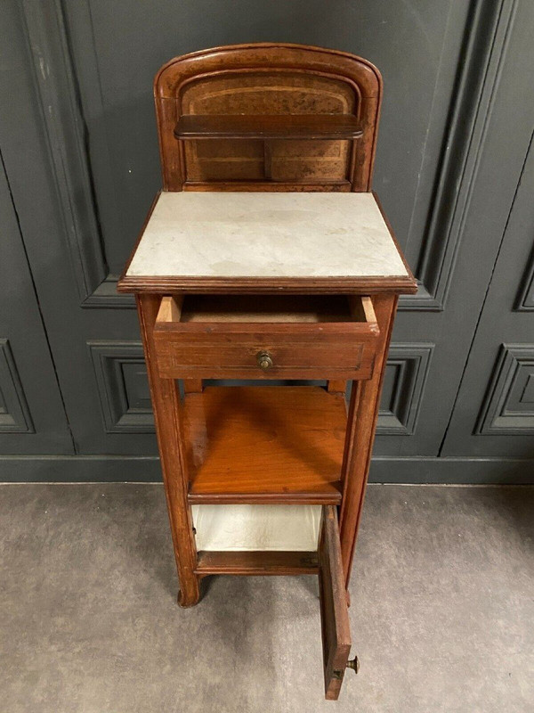 Bedside table in blond mahogany 1900 Art Nouveau white marble top