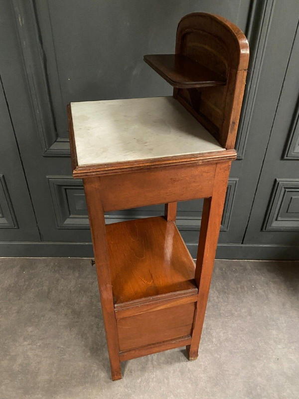 Bedside table in blond mahogany 1900 Art Nouveau white marble top