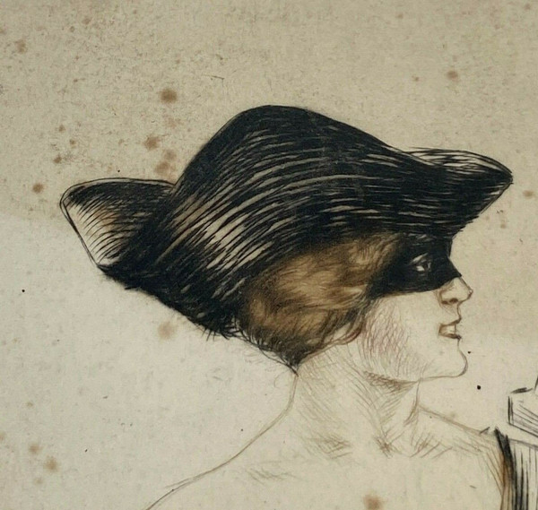 Engraving 1900 Woman with fan Louis Icart