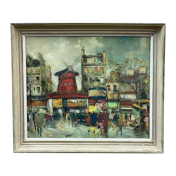 Oil on canvas by Fernand-François Claver Paris le Moulin Rouge 20th century