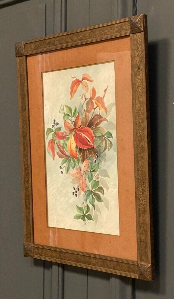 Watercolor on paper still life flower throw XXth by M. Jagu 1914