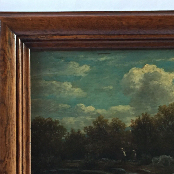 Olio su tavola di Chevalier 1878 Scena di Barbizon Cornice di legno