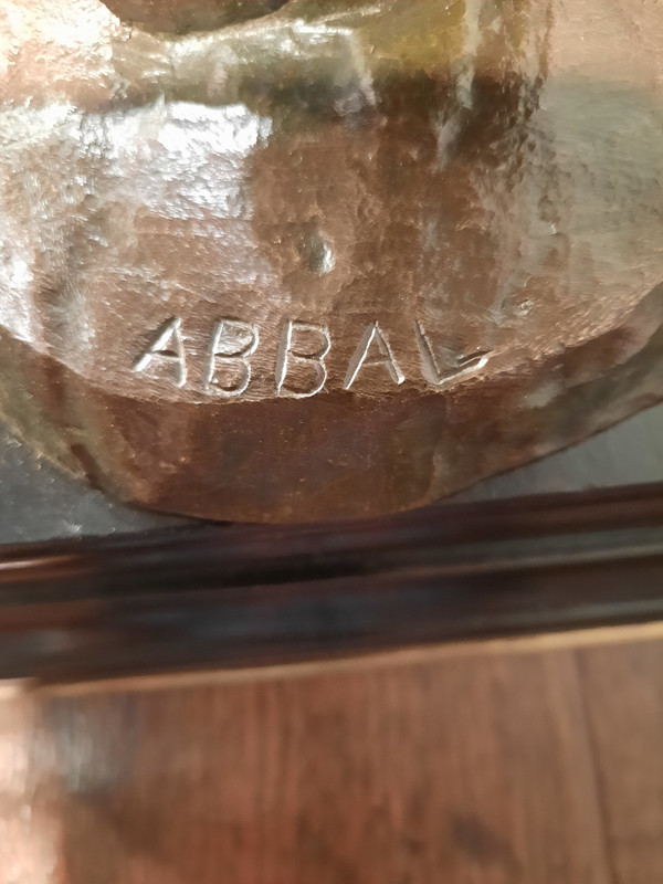 Bronze representing a shepherdess and her dog, signed ABBAL.