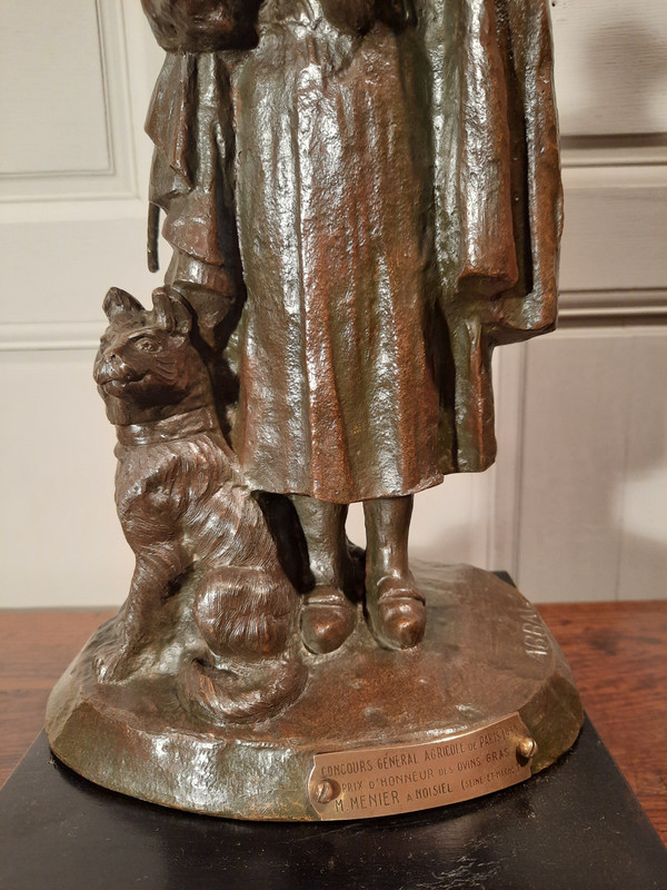 Bronze representing a shepherdess and her dog, signed ABBAL.