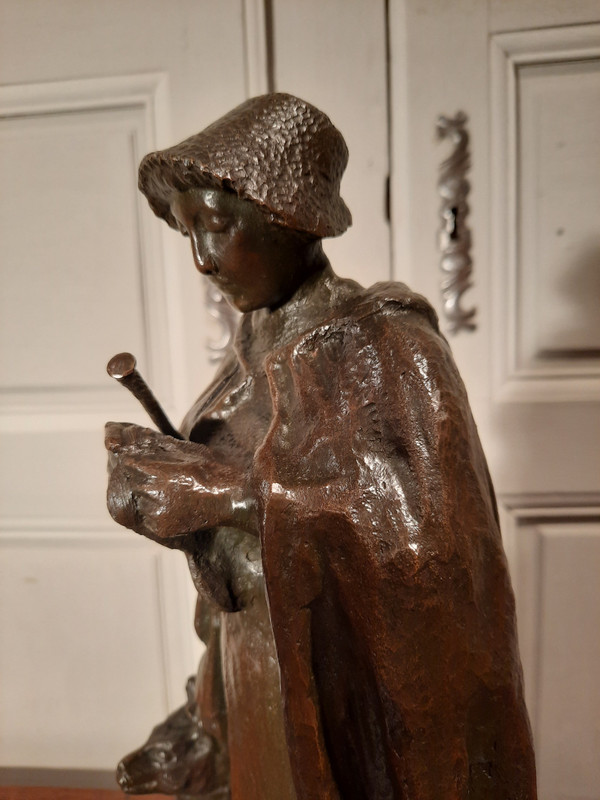 Bronze representing a shepherdess and her dog, signed ABBAL.