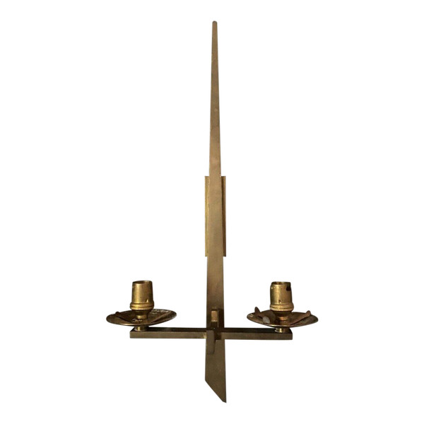 Lampada da parete modernista a due luci in bronzo del 1960