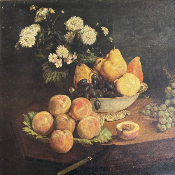 Oil on canvas 1900 after Fantin Latour still life Flowers and fruit