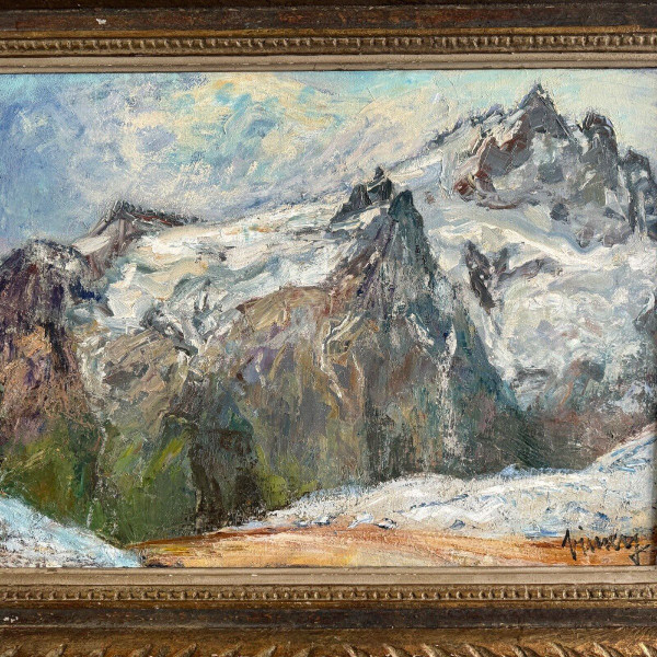 Oil on canvas by Jean Vinay La Meije et la Meijette mountain view