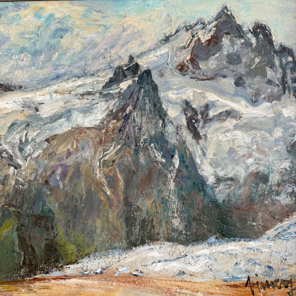 Oil on canvas by Jean Vinay La Meije et la Meijette mountain view