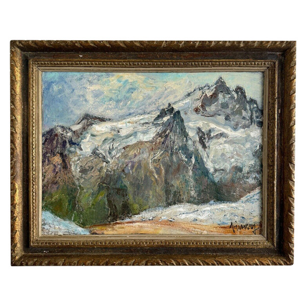 Oil on canvas by Jean Vinay La Meije et la Meijette mountain view