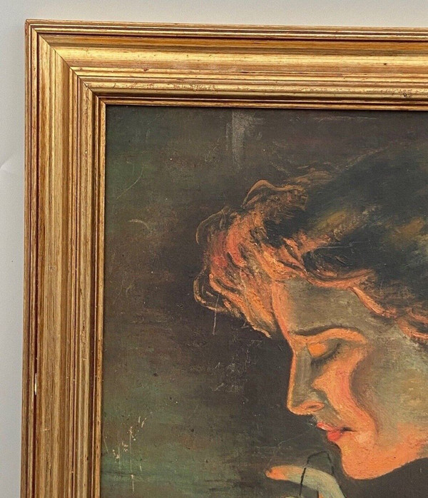 Huile sur carton par Guéret femme de profil XXe