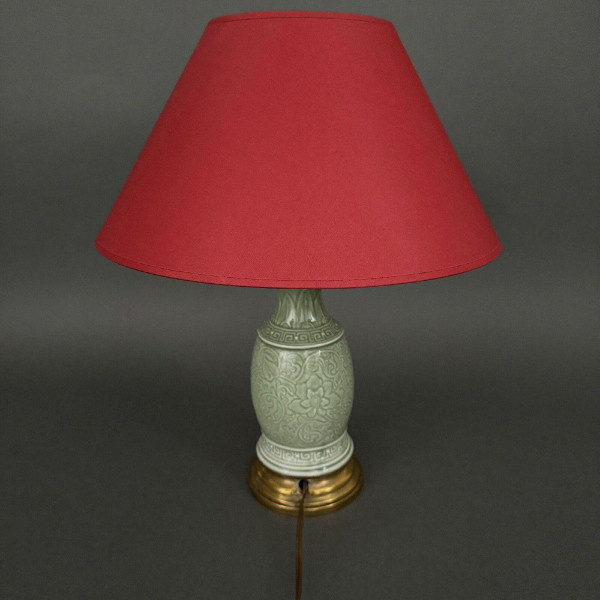 Napoleon III lamp in green celadon on a brass base