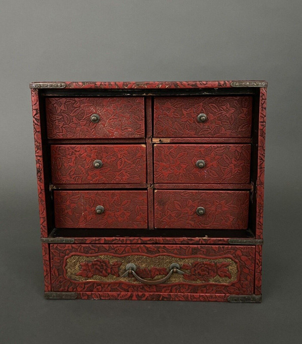 Asian lacquer cabinet 7 drawers 20th century