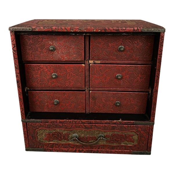 Asian lacquer cabinet 7 drawers 20th century