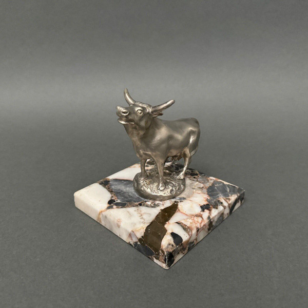 Silver-plated bronze cow mascot by H. Payen